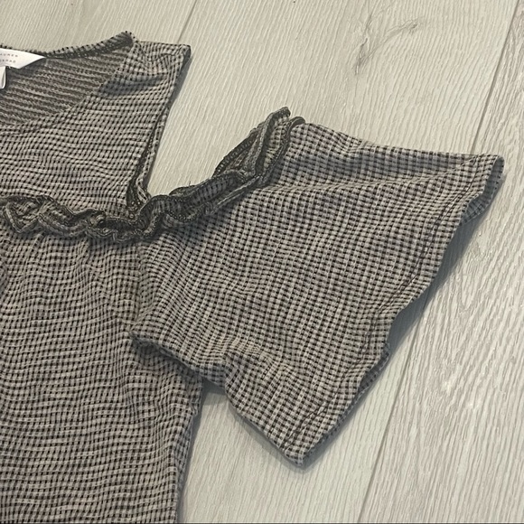 LAUREN CONRAD Cold Shoulder Tan and Black Checkered Stretch Baby Doll Mini Dress - Picture 3 of 11